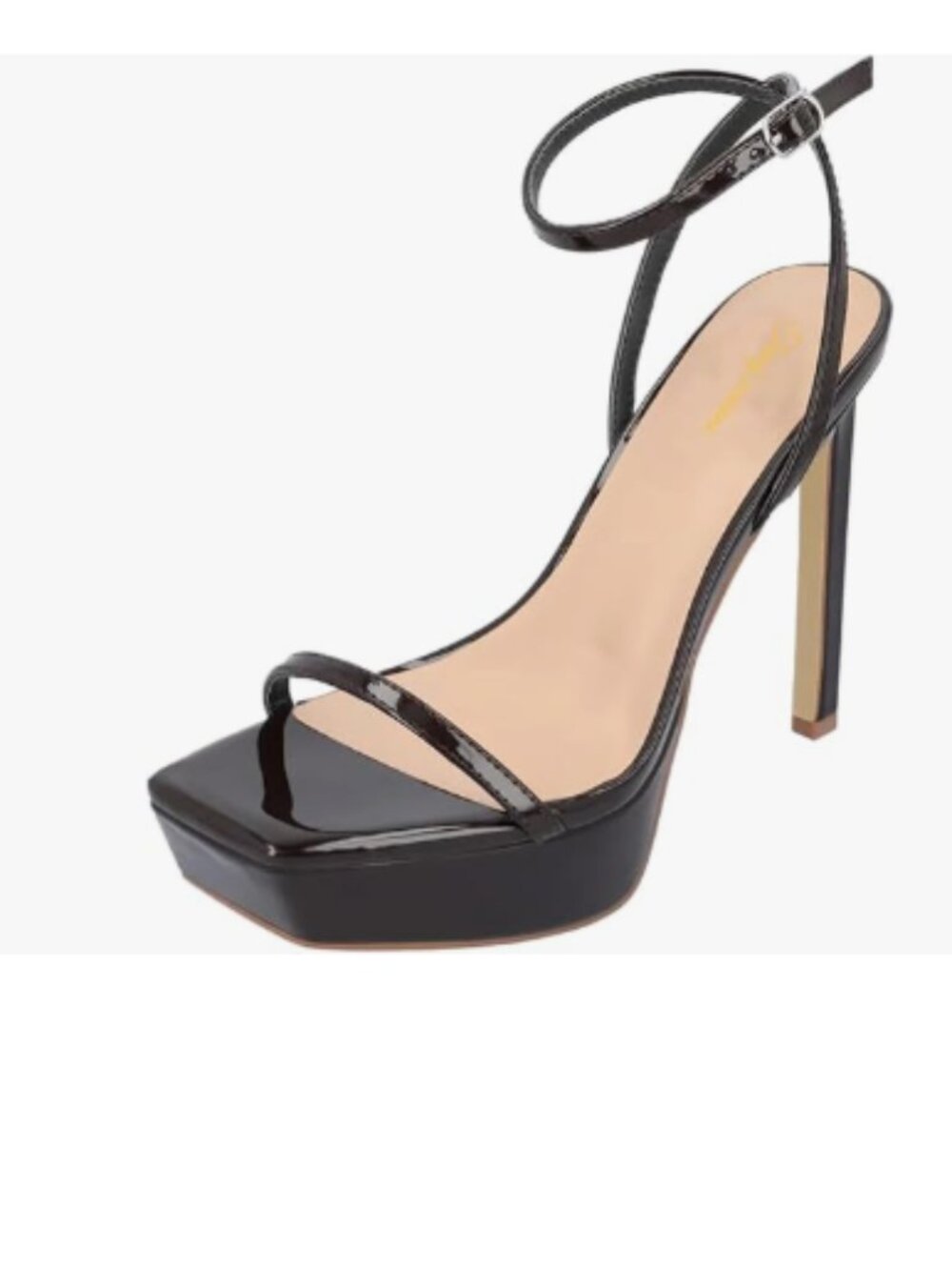 Tang'scuisins Black Square Toe High Heels Platform Ankle Buckle Strap Sandals